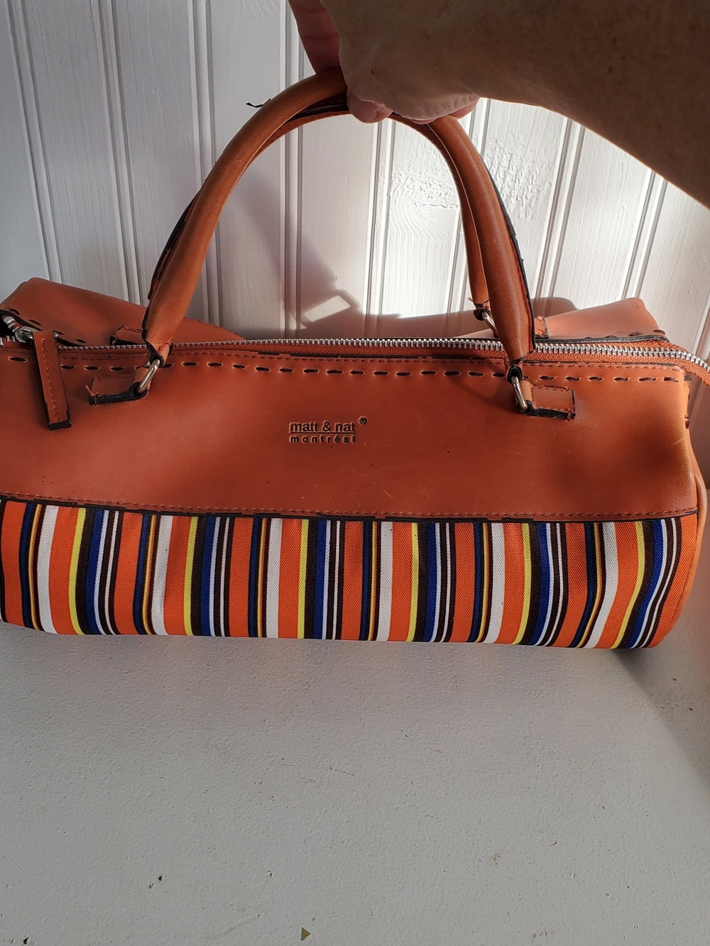 Matt & Nat Orange Satchel with Multicolor Stripes